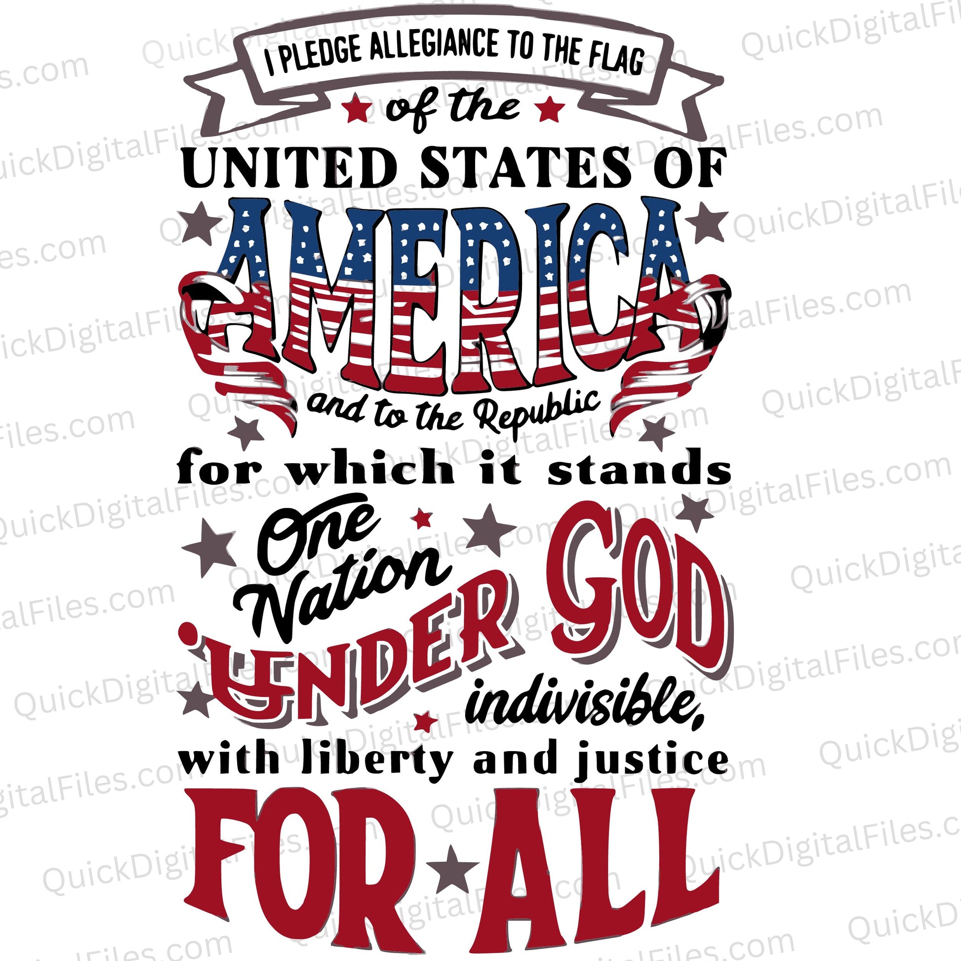Pledge of Allegiance patriotic graphic in red, white, blue, and black