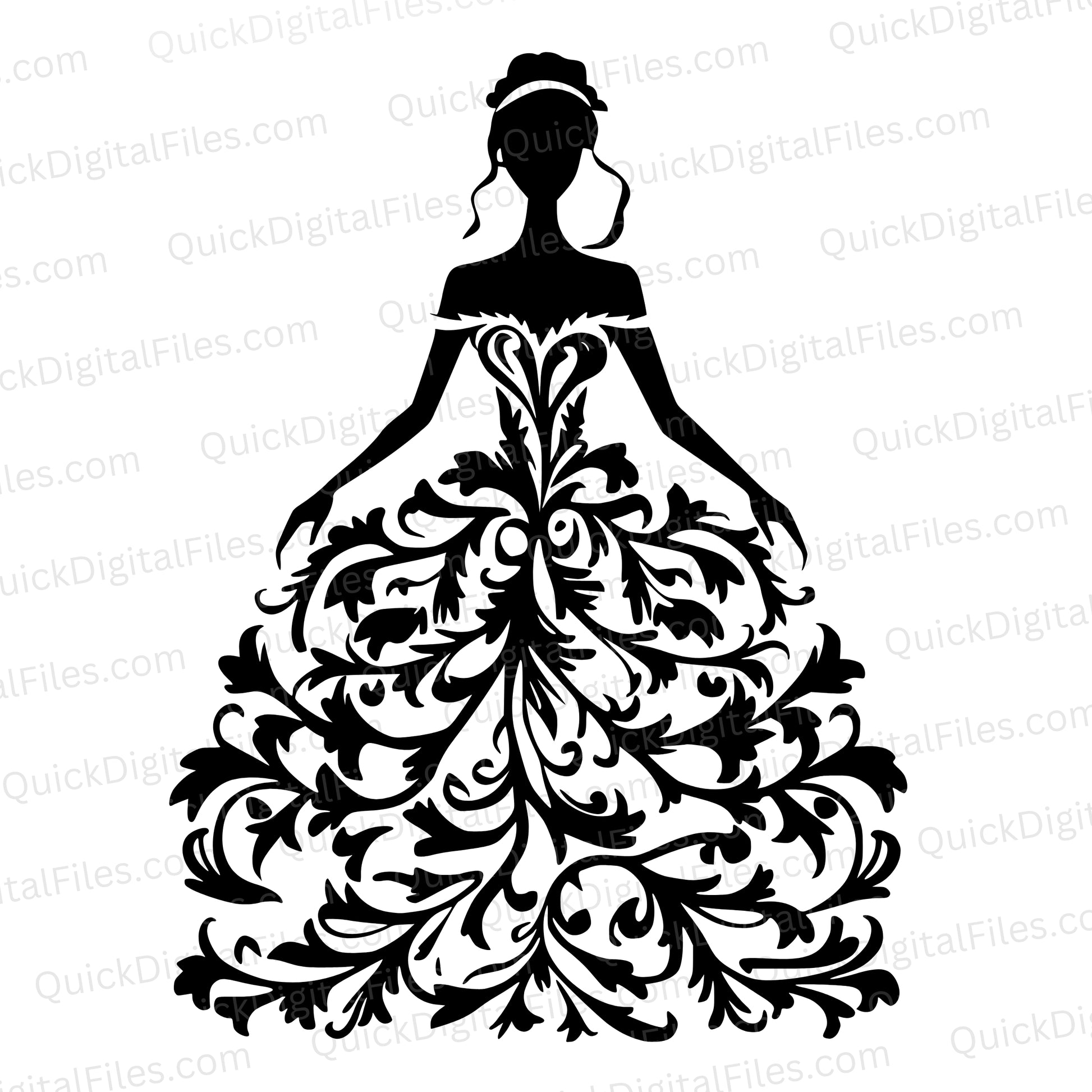 Elegant Bride Silhouette SVG | Wedding Dress Clipart Transparent