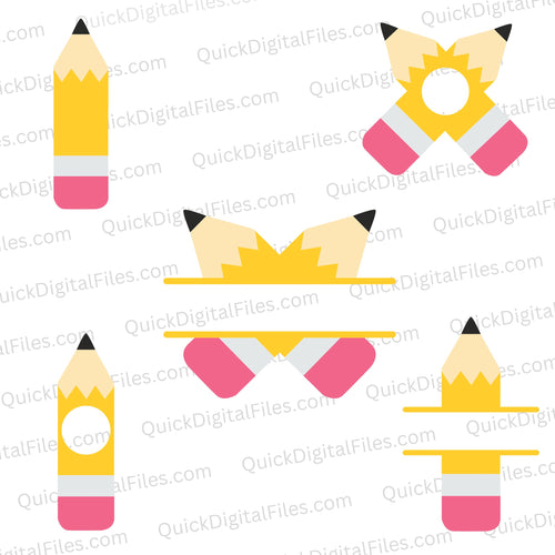 School Pencil Bundle: SVG PNG JPEG DXF PDF