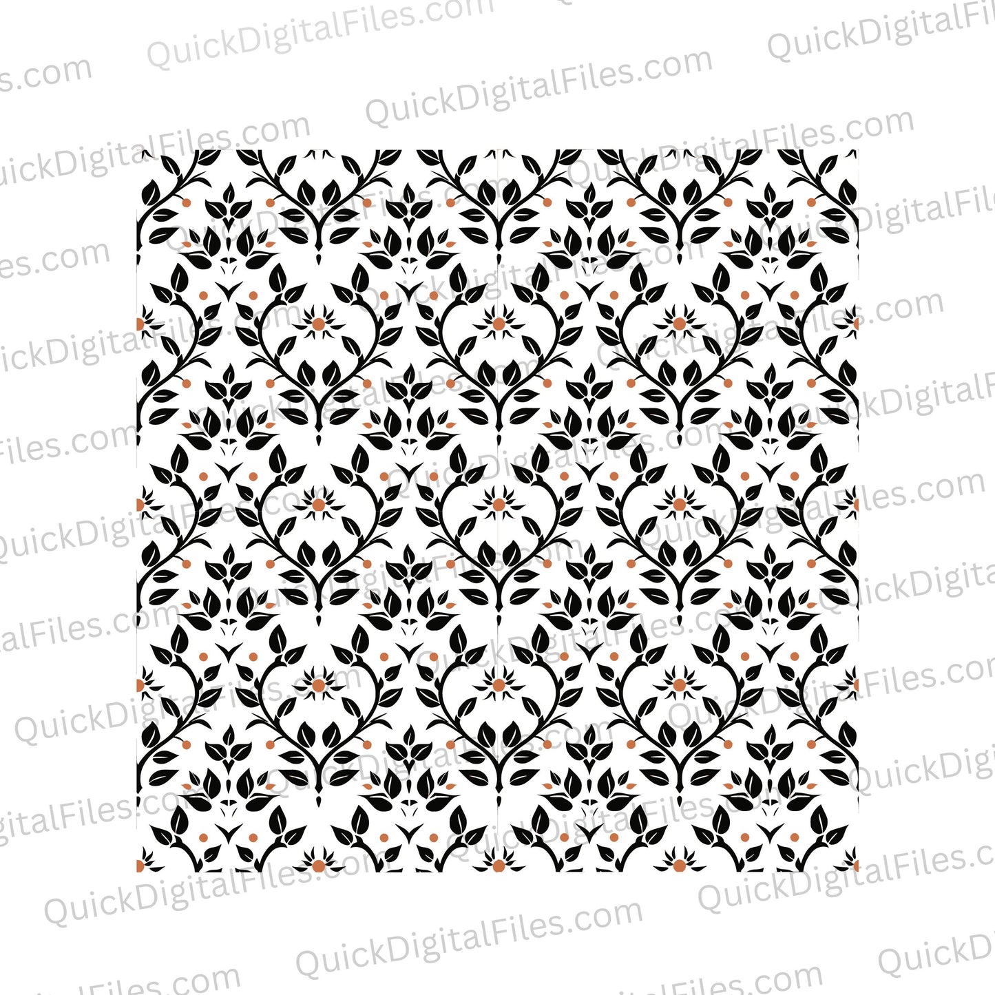 "Boho-chic seamless pattern in orange and black, perfect for decor and apparel."