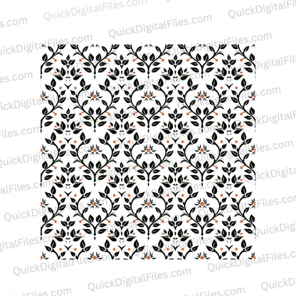 "Boho-chic seamless pattern in orange and black, perfect for decor and apparel."