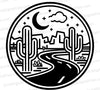 "Circular Desert Landscape Emblem with Night Sky SVG, PNG, JPEG"