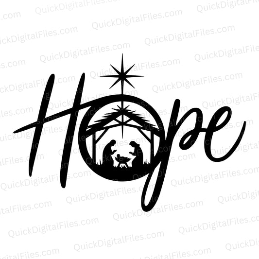 Nativity Scene Silhouette SVG – Hope and Peace Christmas Art