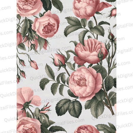 Printable pink floral wall art with roses
