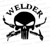 "Bold black and white skull and welding torches SVG graphic for welders"