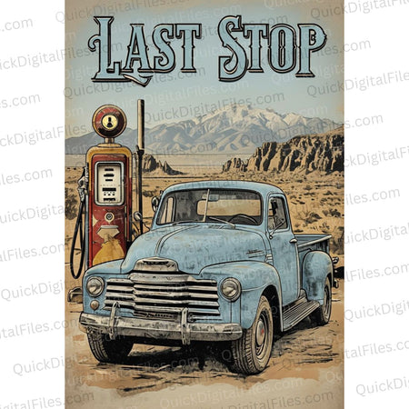 Last Stop Vintage Desert Scene PNG
