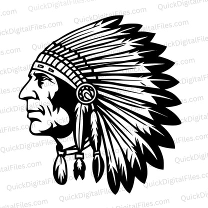 "Native American Chief Silhouette Illustration"