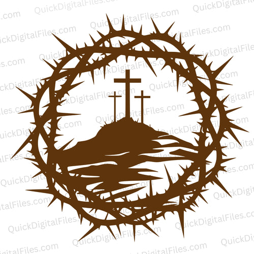 Crown of Thorns and Three Crosses: PNG JPEG PDF SVG