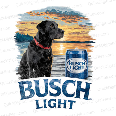 Busch Light PNG | Black Lab & Beer Can Sunset Art for T-Shirts & Decals