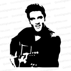 Iconic Elvis Presley guitar pose SVG graphic for vintage decor.