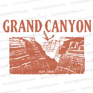 Vintage Grand Canyon design with bird silhouette and est 1919 text PNG
