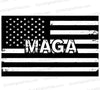 "Black and white American flag graphic with MAGA text in distressed font."