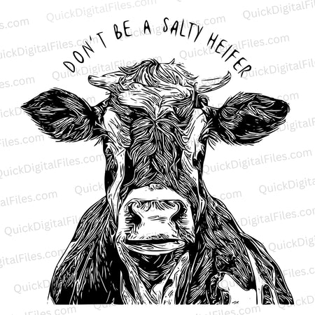 Create buzz with humorous cow SVG illustration in black and white