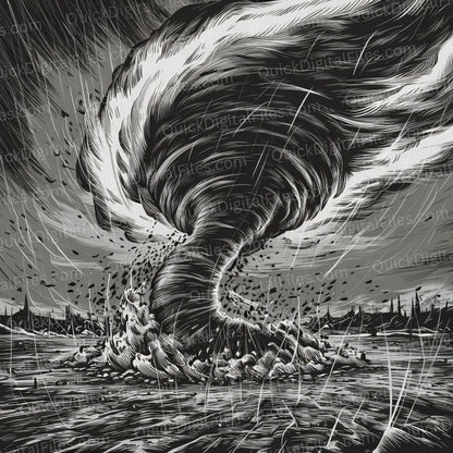 Engaging cartoon PNG of a cyclone swirling over deep blue ocean.