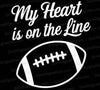 My Heart is On the Line Football Design in Black and White PNG
