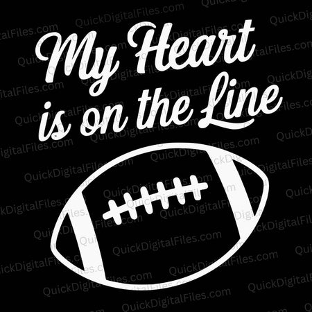 My Heart is On the Line Football Design in Black and White PNG
