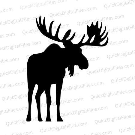 Black and white moose silhouette with no background for laser engraving and vinyl cutting