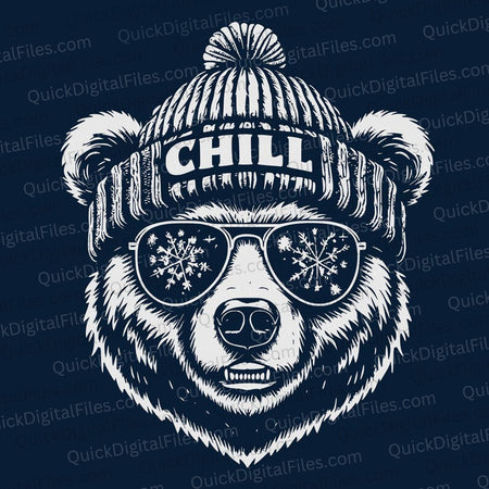 Chill Grizzly Bear Face with Stocking Hat and Sunglasses PNG