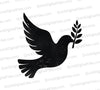 "Silhouette of a dove with an olive branch in flight, symbolizing peace and the Holy Spirit."