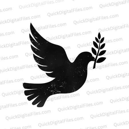 "Silhouette of a dove with an olive branch in flight, symbolizing peace and the Holy Spirit."