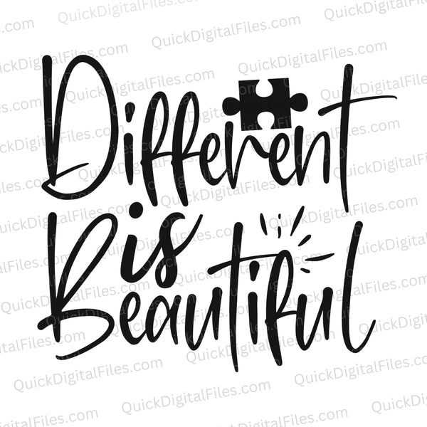 Black silhouette graphic with puzzle piece - Different is Beautiful - Autism Awareness SVG
