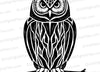Detailed owl sitting on branch SVG black and white design