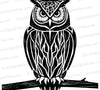 Detailed owl sitting on branch SVG black and white design