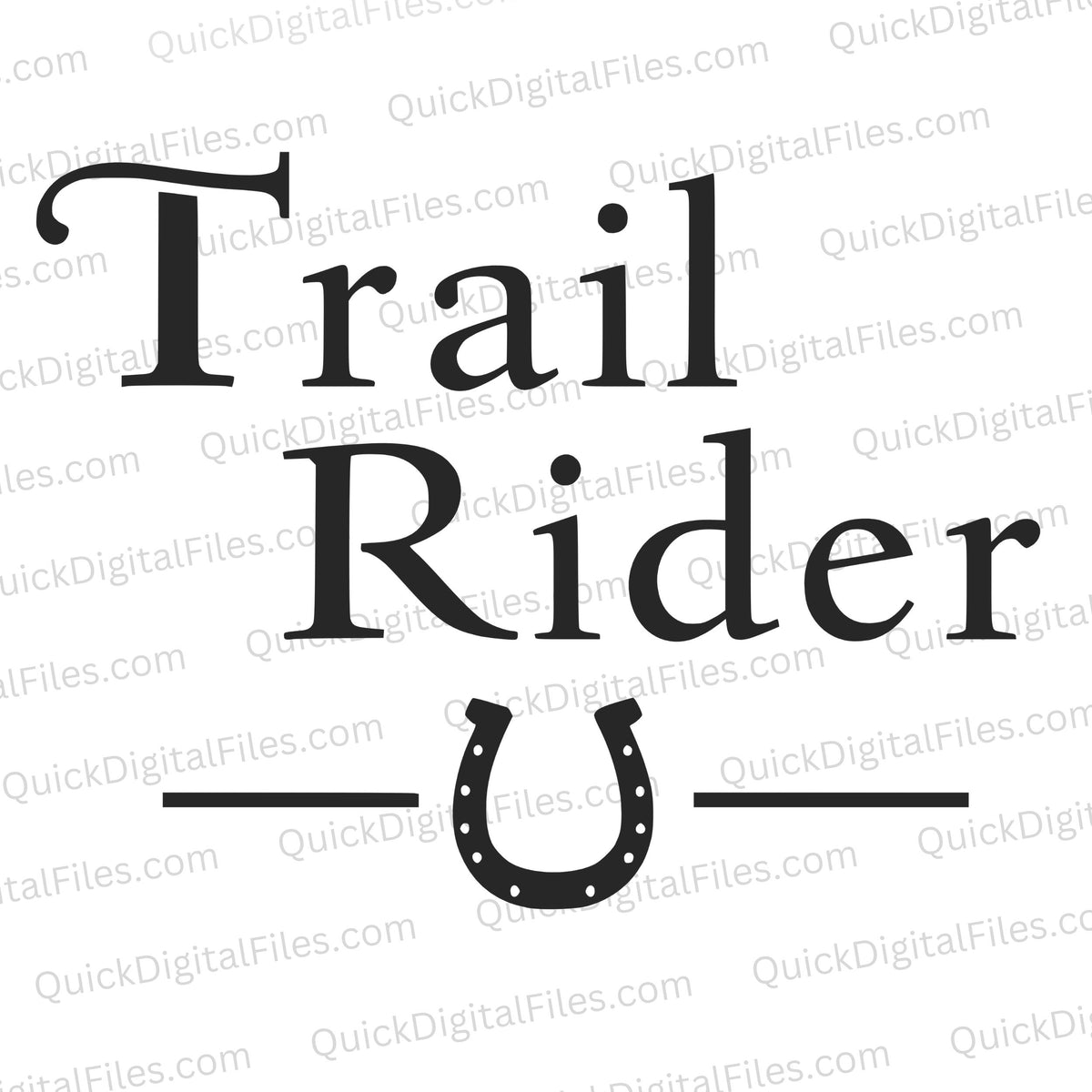 Trail Rider SVG - Cursive Text with Horseshoe Illustration Digital ...