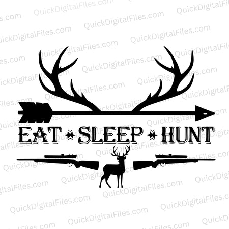 "Eat Sleep Hunt black and white SVG for hunting enthusiasts."