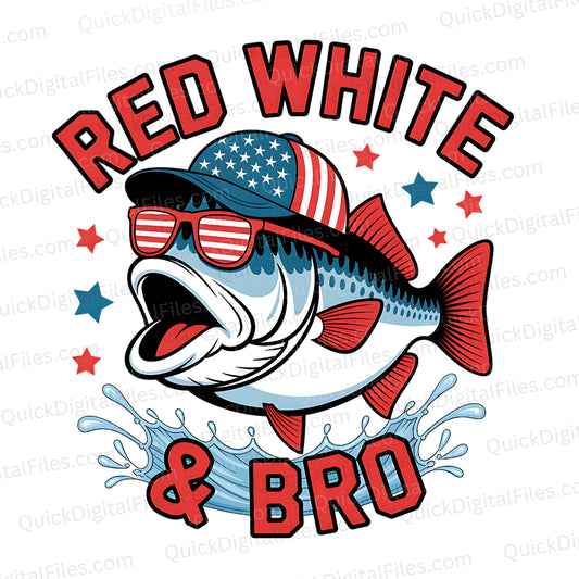 Red White and Bro Fishing Graphic | Patriotic Funny Fish Design