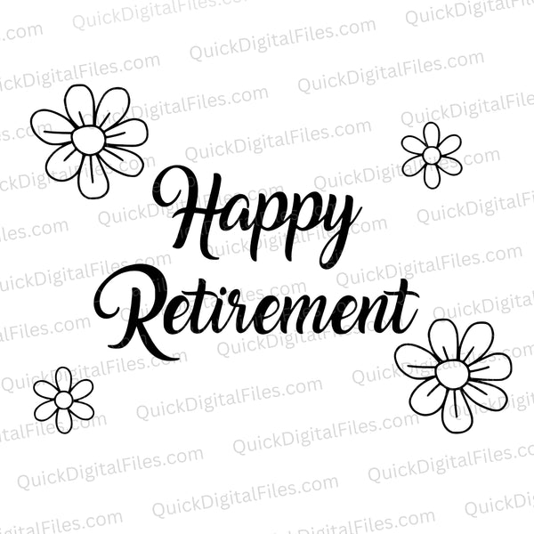 Happy Retirement SVG design with floral corners.
