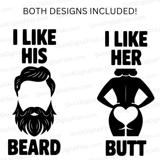 I Like His Beard, I Like Her Butt SVG – Funny Couple Silhouette Design

