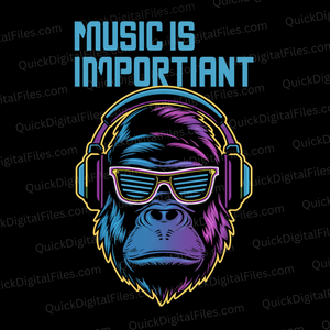 "Music Is Important Neon Gorilla with Headphones Graphic PNG, JPEG, PDF"