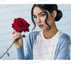 "T-Shirt Mockup with Woman Holding Red Rose PNG, JPEG, PDF"