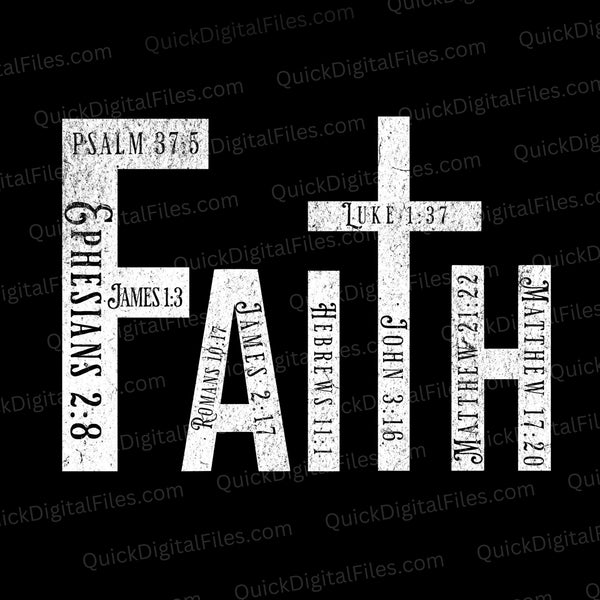 Faith word art with Bible verses for Christian projects.
