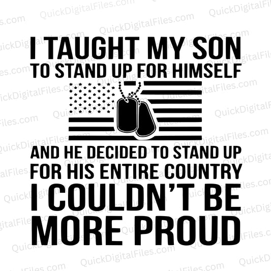 "Black and white patriotic SVG honoring servicemen with a heartfelt message."