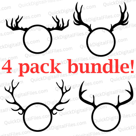 Reindeer Monograms - 4 Pack Bundle: PNG DXF SVG