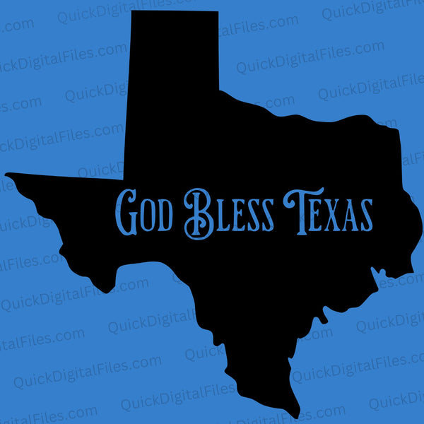 Texas silhouette with "God Bless Texas" text PNG
