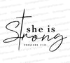 "She is Strong Christian Graphic with Cross SVG, PNG, JPEG, PDF"