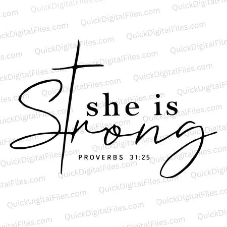 "She is Strong Christian Graphic with Cross SVG, PNG, JPEG, PDF"