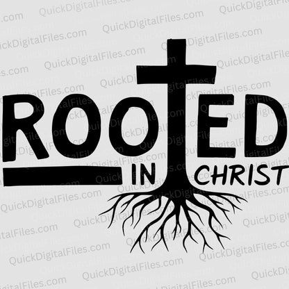 Rooted in Christ SVG with cross and bold typography
