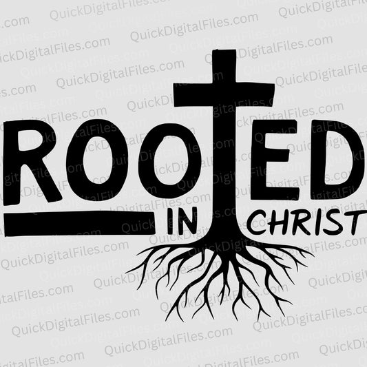 Rooted in Christ SVG with cross and bold typography
