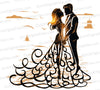 "Husband and wife holding hands wedding beach PNG graphic with sunset."