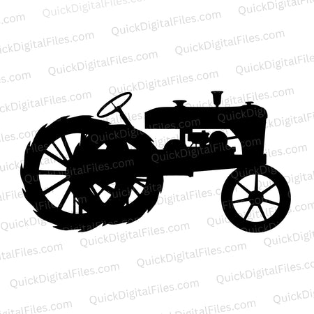 Old tractor silhouette in side profile with spoked wheels
