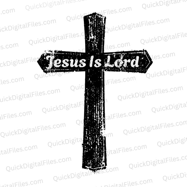 Distressed cross silhouette with "Jesus Is Lord" text SVG
