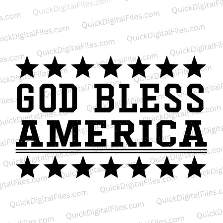 "God Bless America bold text with black stars on a transparent background."