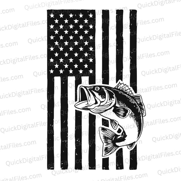 American flag fishing design with leaping bass
