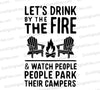 "Humorous camping svg design of chairs and fire with funny quote."