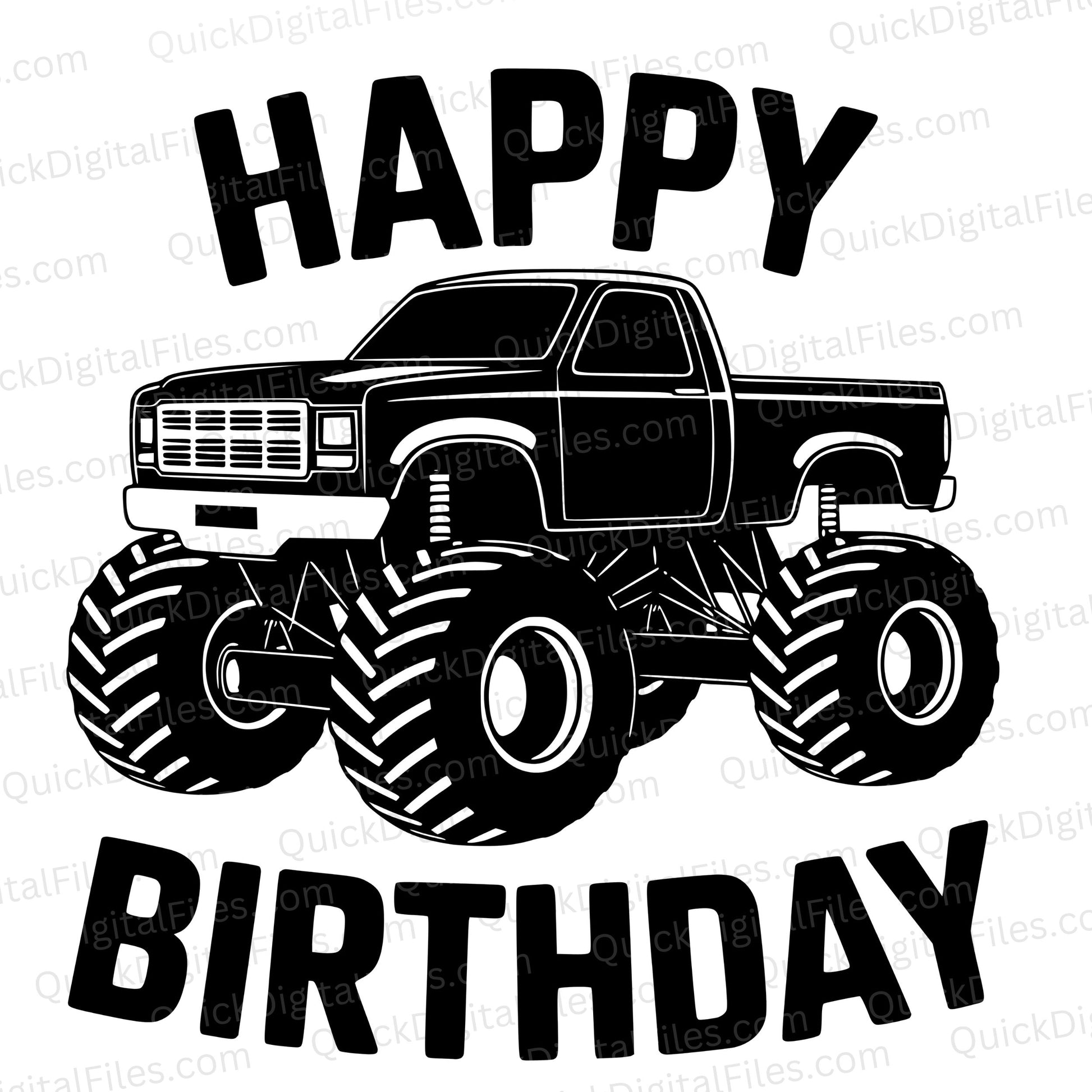 Monster Truck Birthday SVG – Black Vector File for Kids Parties