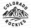 "Simple black illustration of Colorado Rockies mountain range with logo style text."